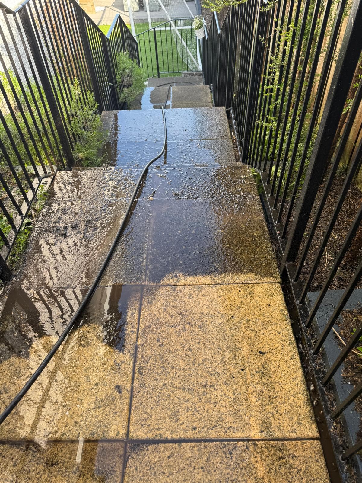 Stone block stairs before clean