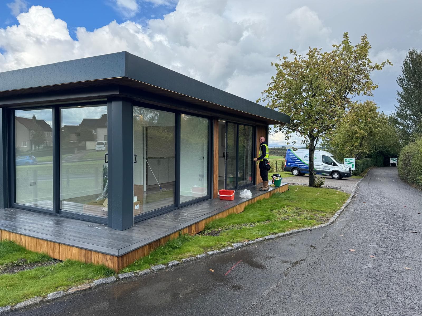 Sales pod exterior after clean
