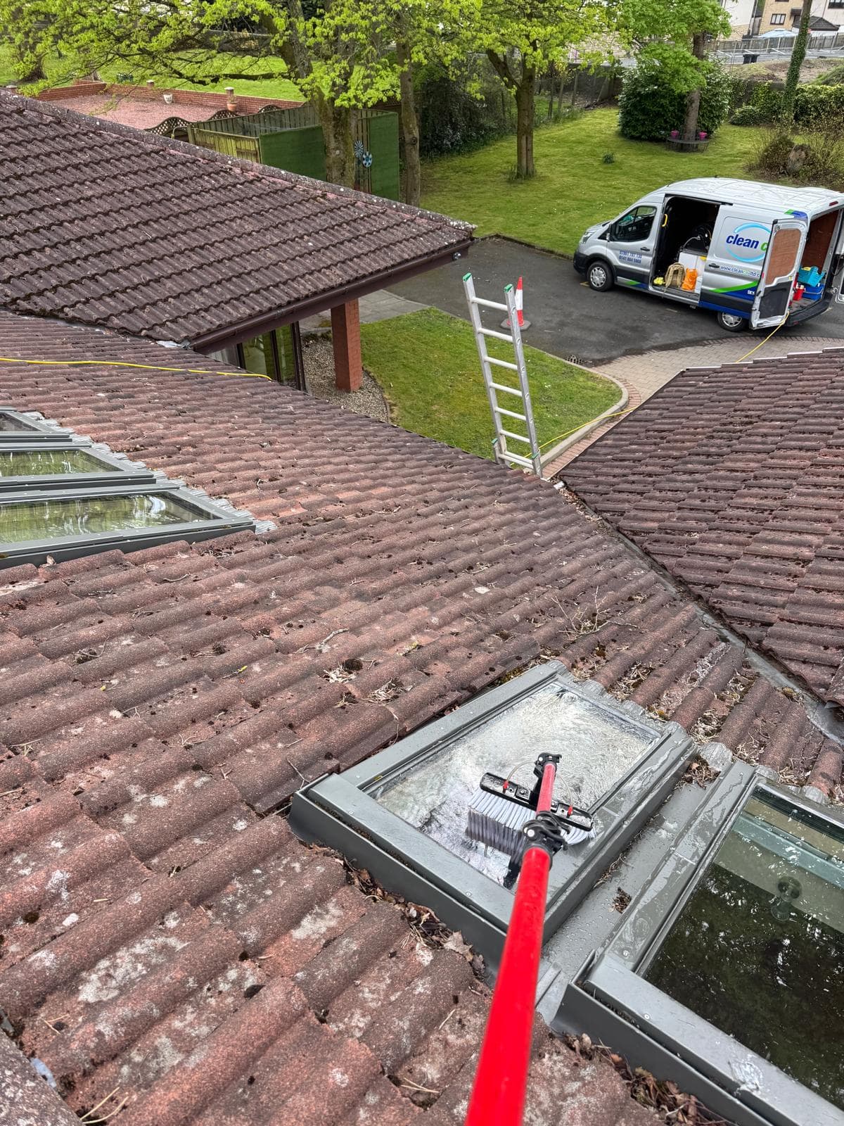 Care home roof window clean from ladder height