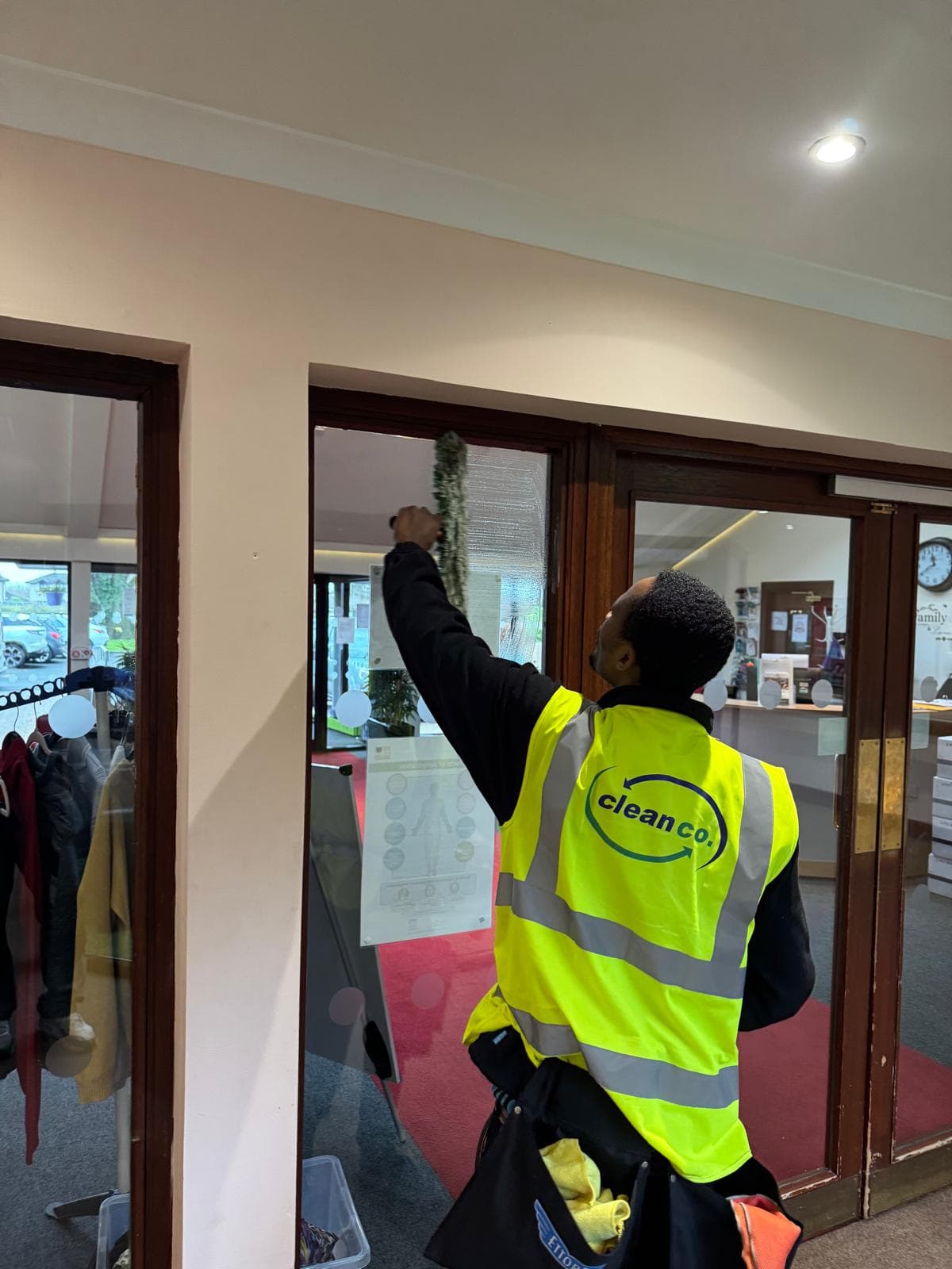 Care home interior window clean in progress