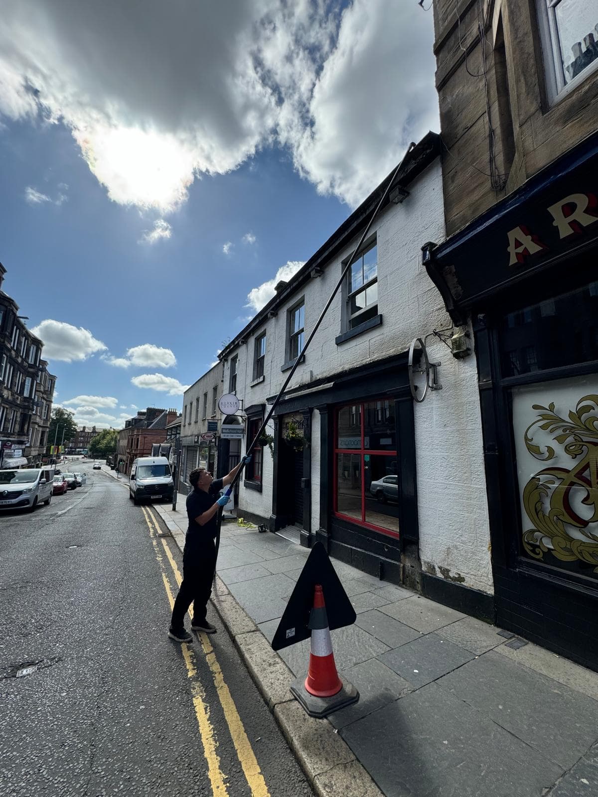 SkyVac wheeled vacuum unit deployed on a high street
