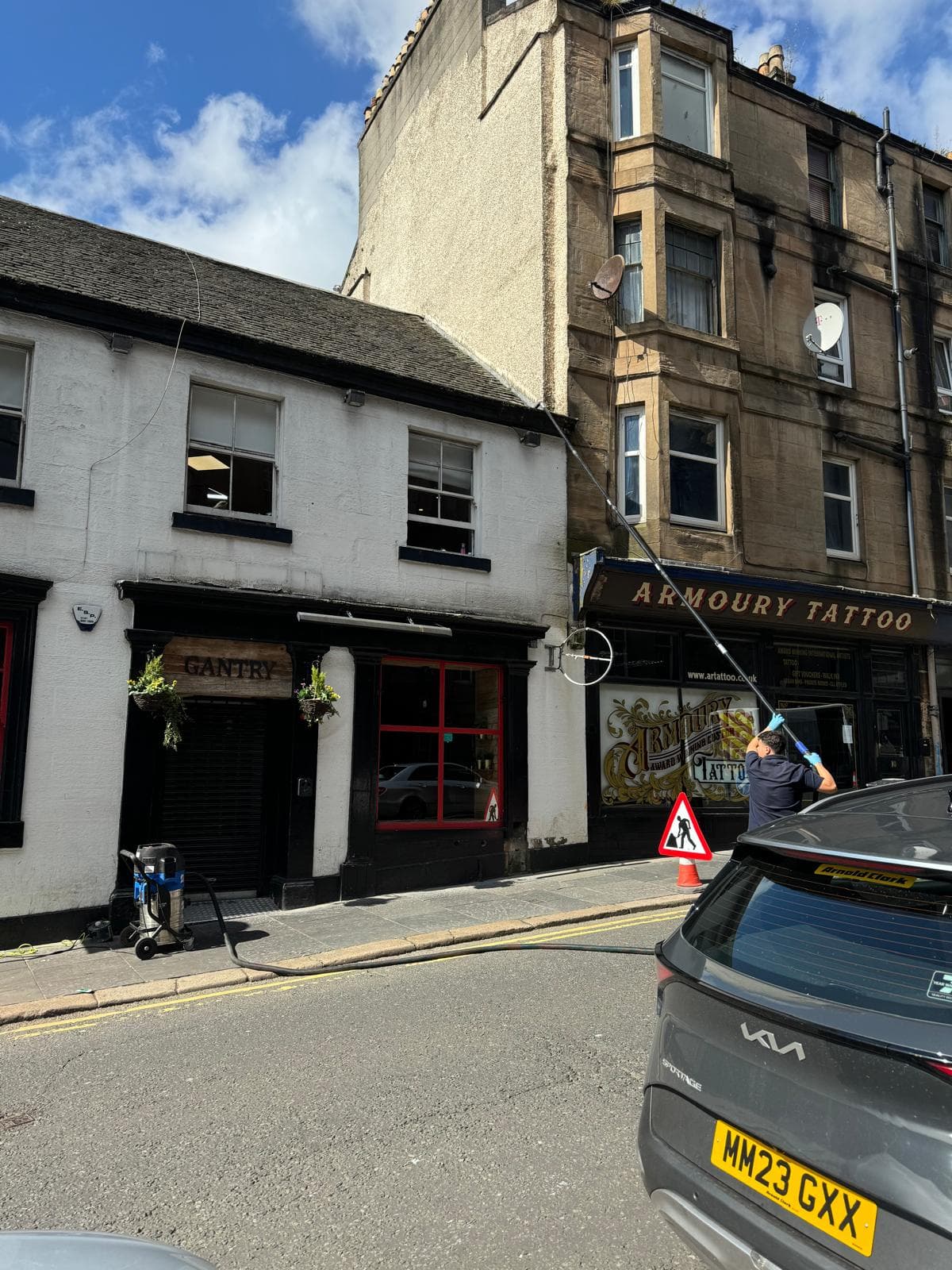 Gutter clean over pedestrian traffic