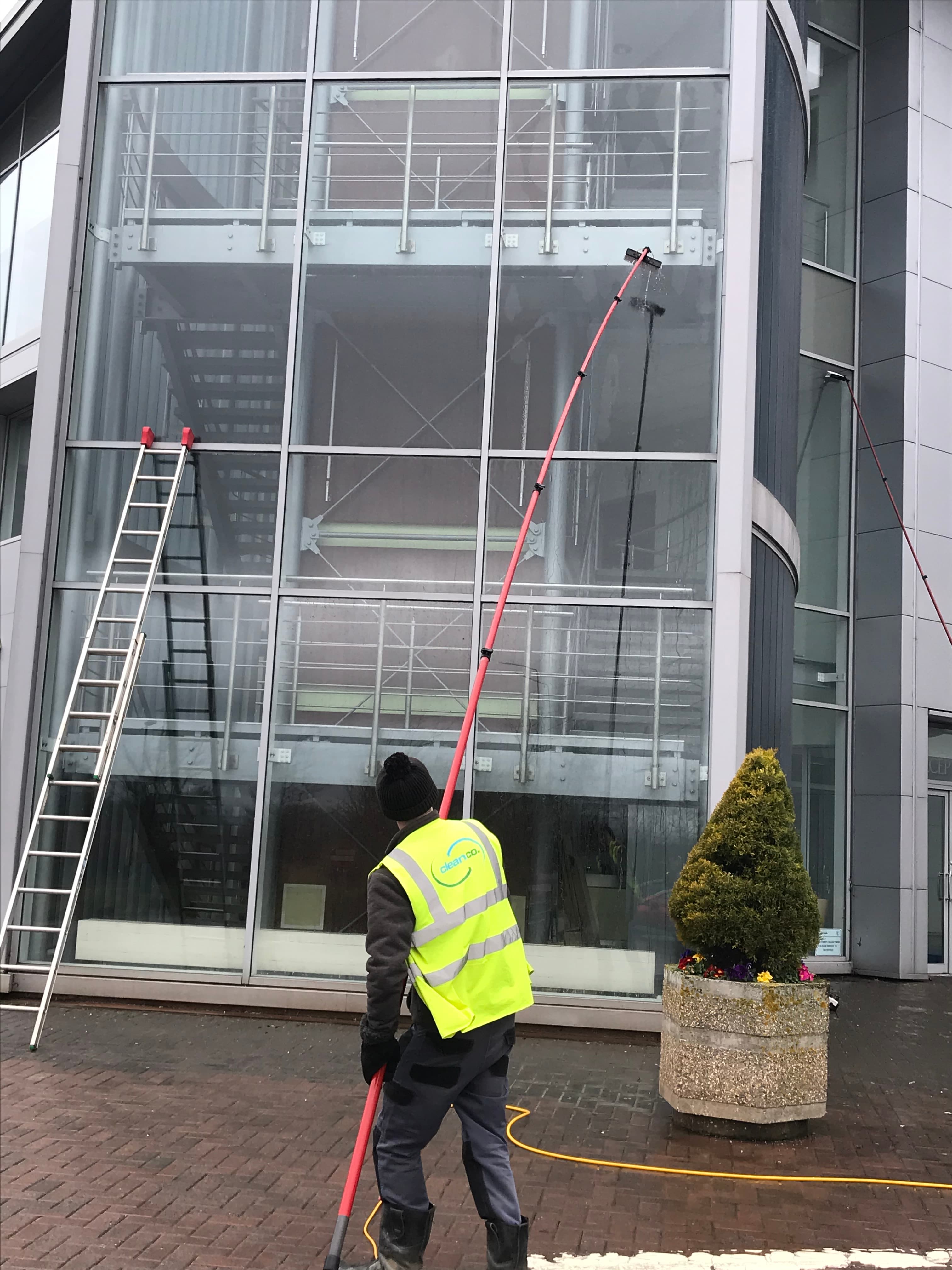 Window cleaning in progress